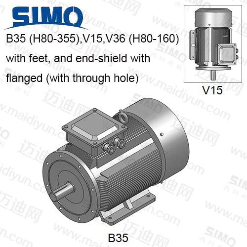 YE2(IP55)系列-机座带底脚、端盖上有凸缘(带通孔)电动机